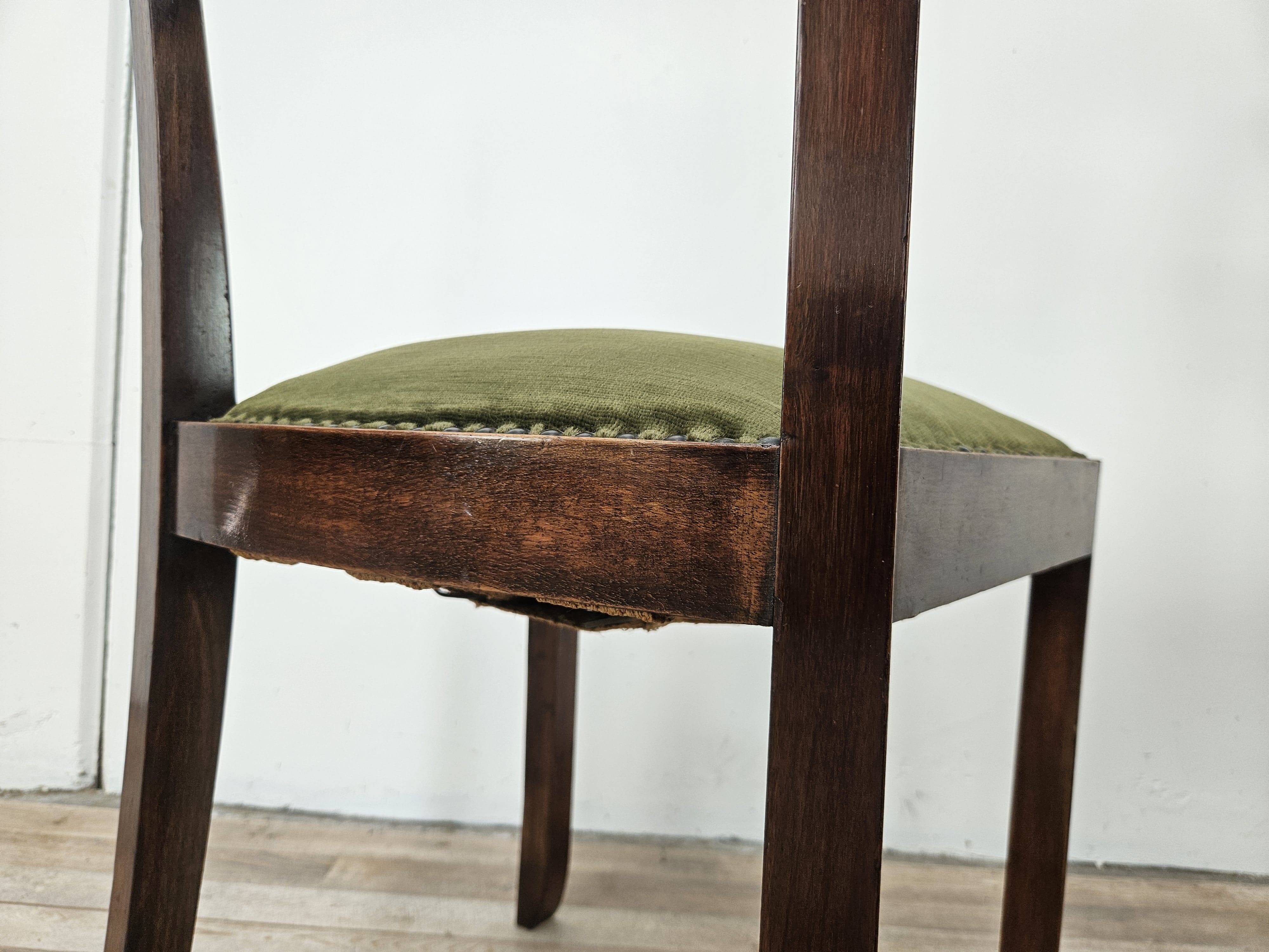 Art Decò dining chairs in walnut and fabric, 1940