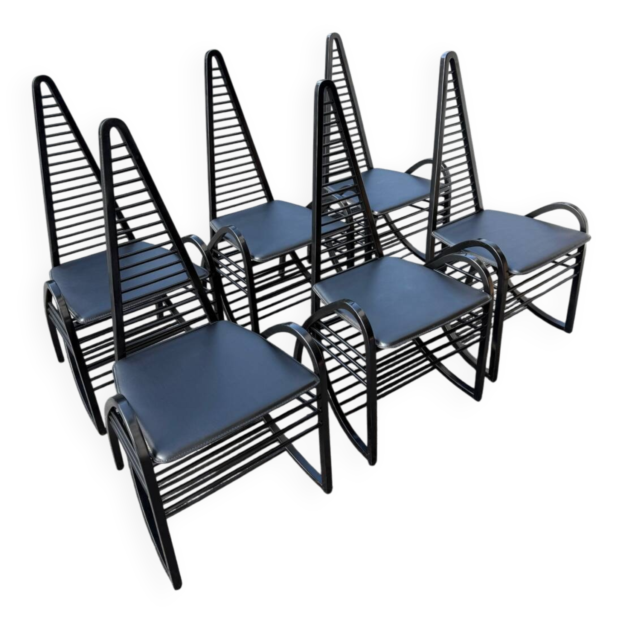 6 curved wooden chairs, Sibau Italy circa 1970