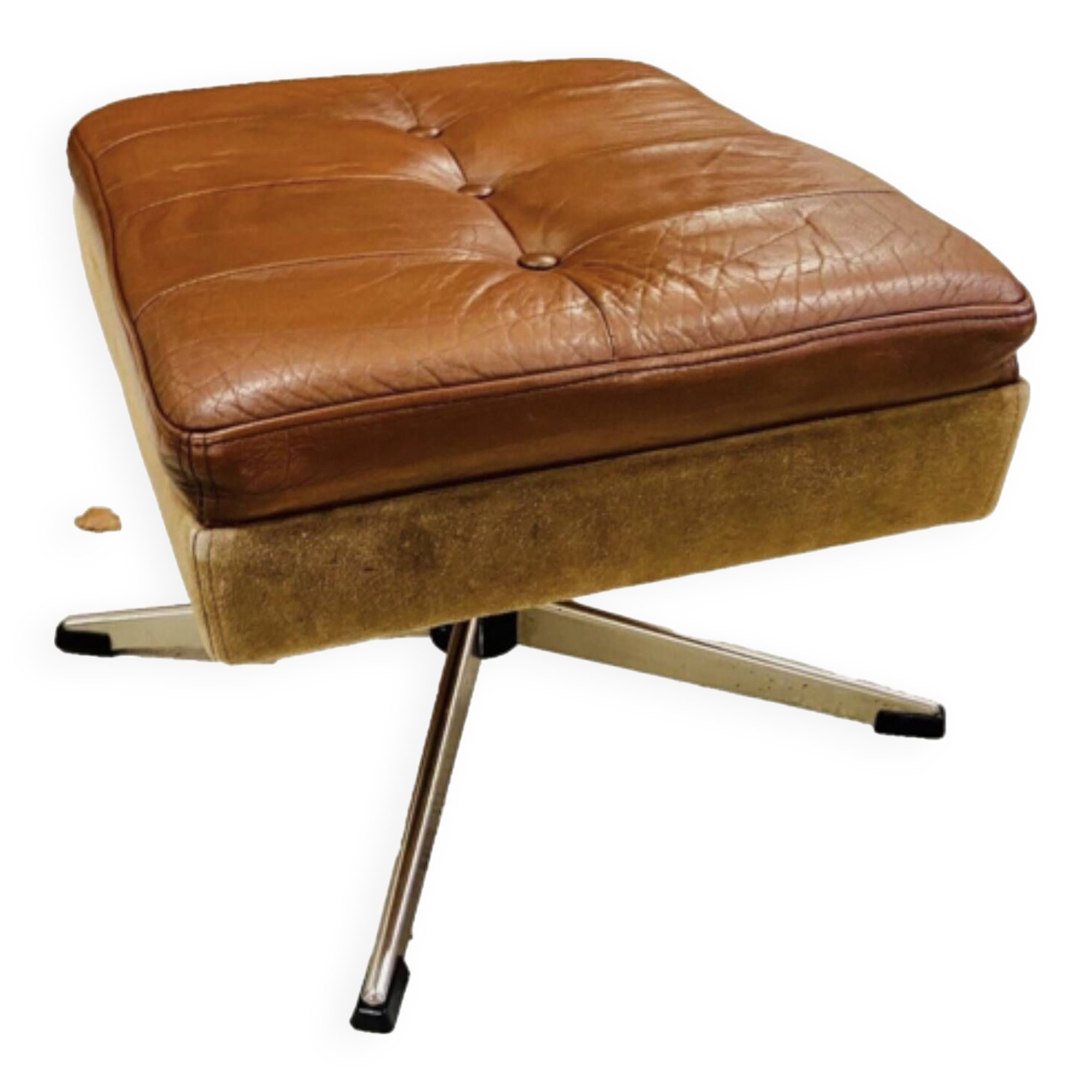 Vintage Danish Mid Century Skipper Footstool Ottoman In Cognac Leather