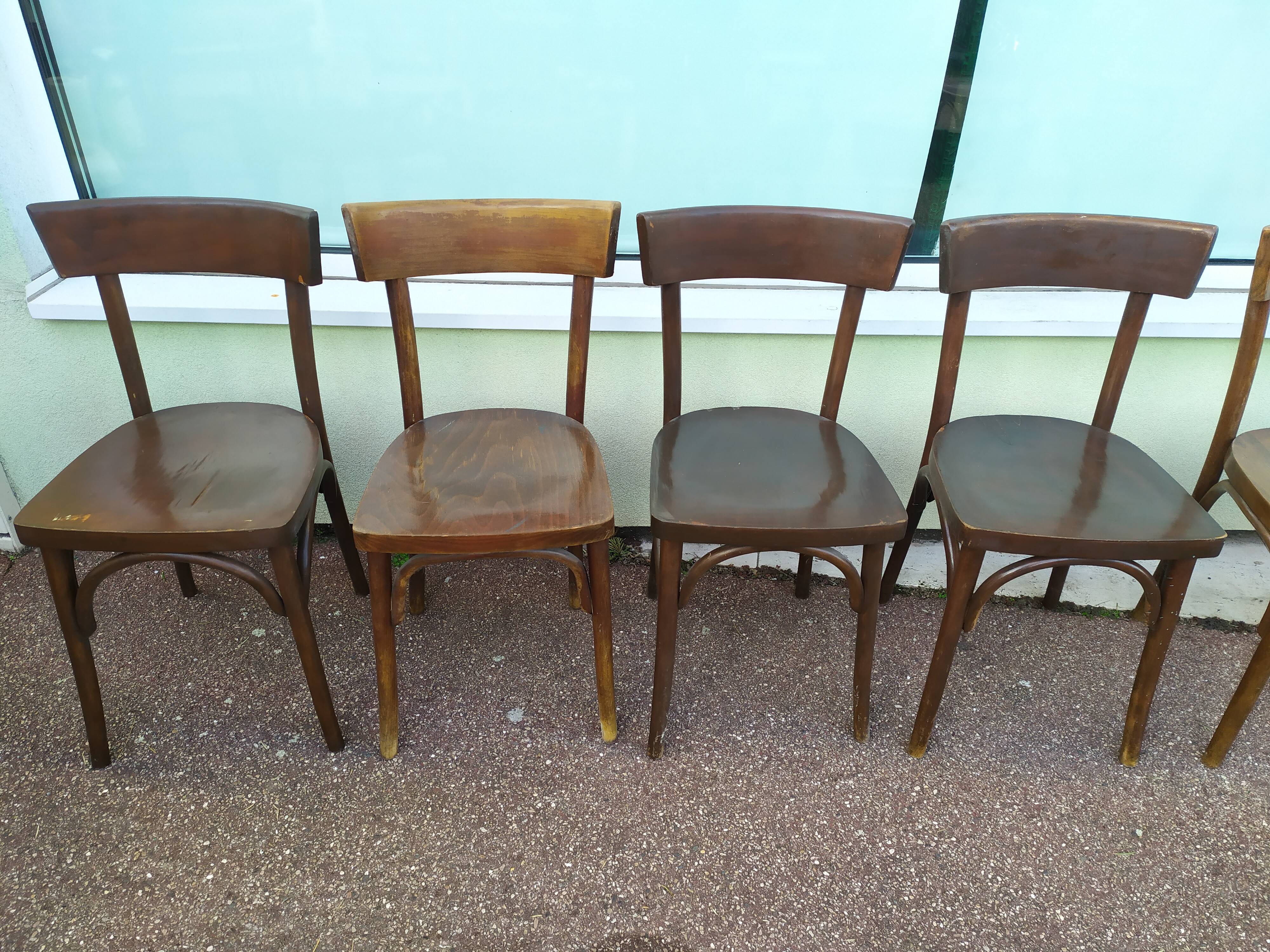Set of 8 wooden bistrot bar chairs - vintage
