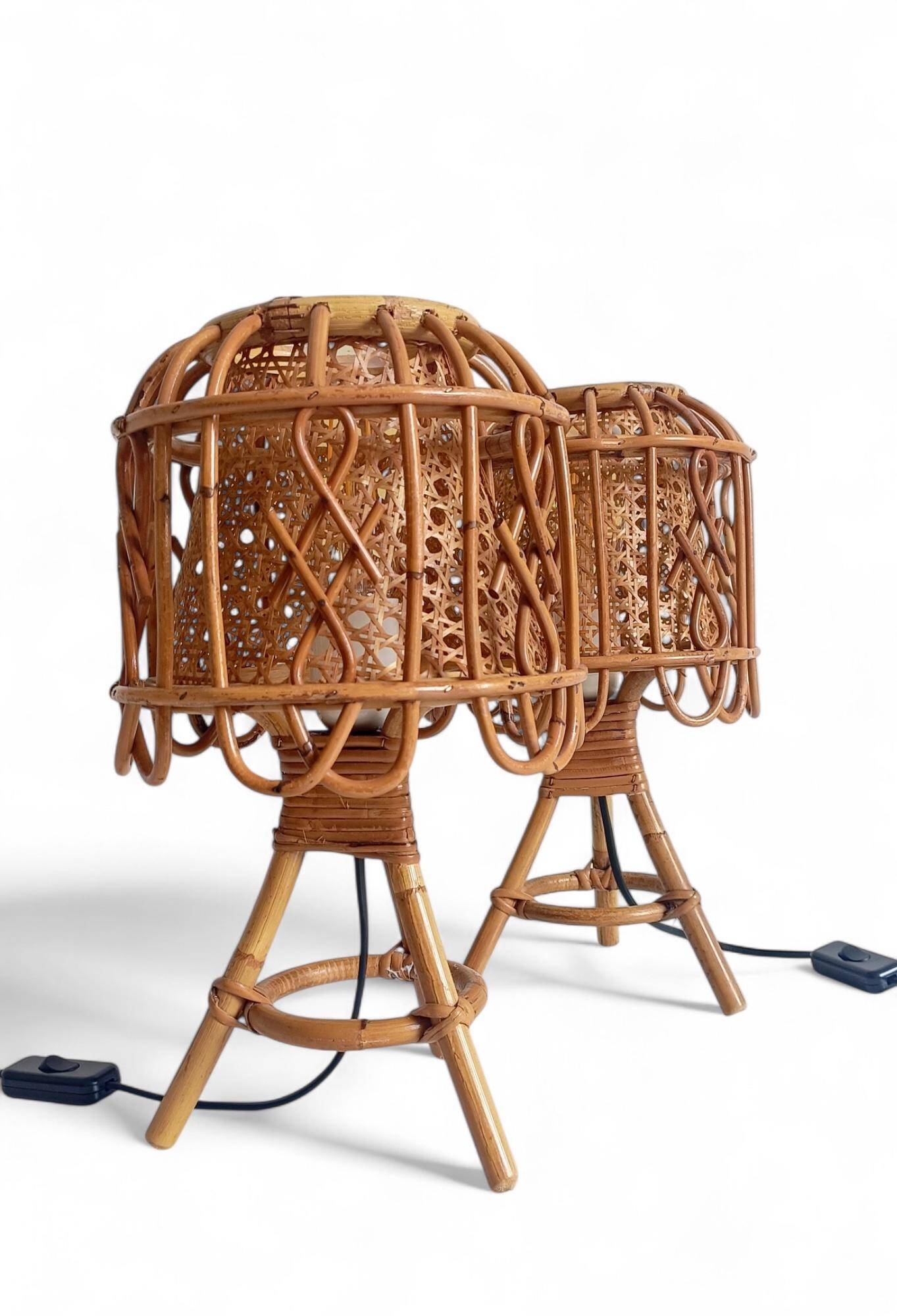 Mid-Century French Riviera Bamboo and Rattan Table Lamps, 1960s