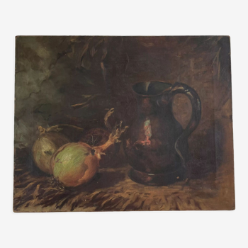 Oil on canvas old still life with jug