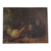 Huile sur toile ancienne nature morte à la cruche