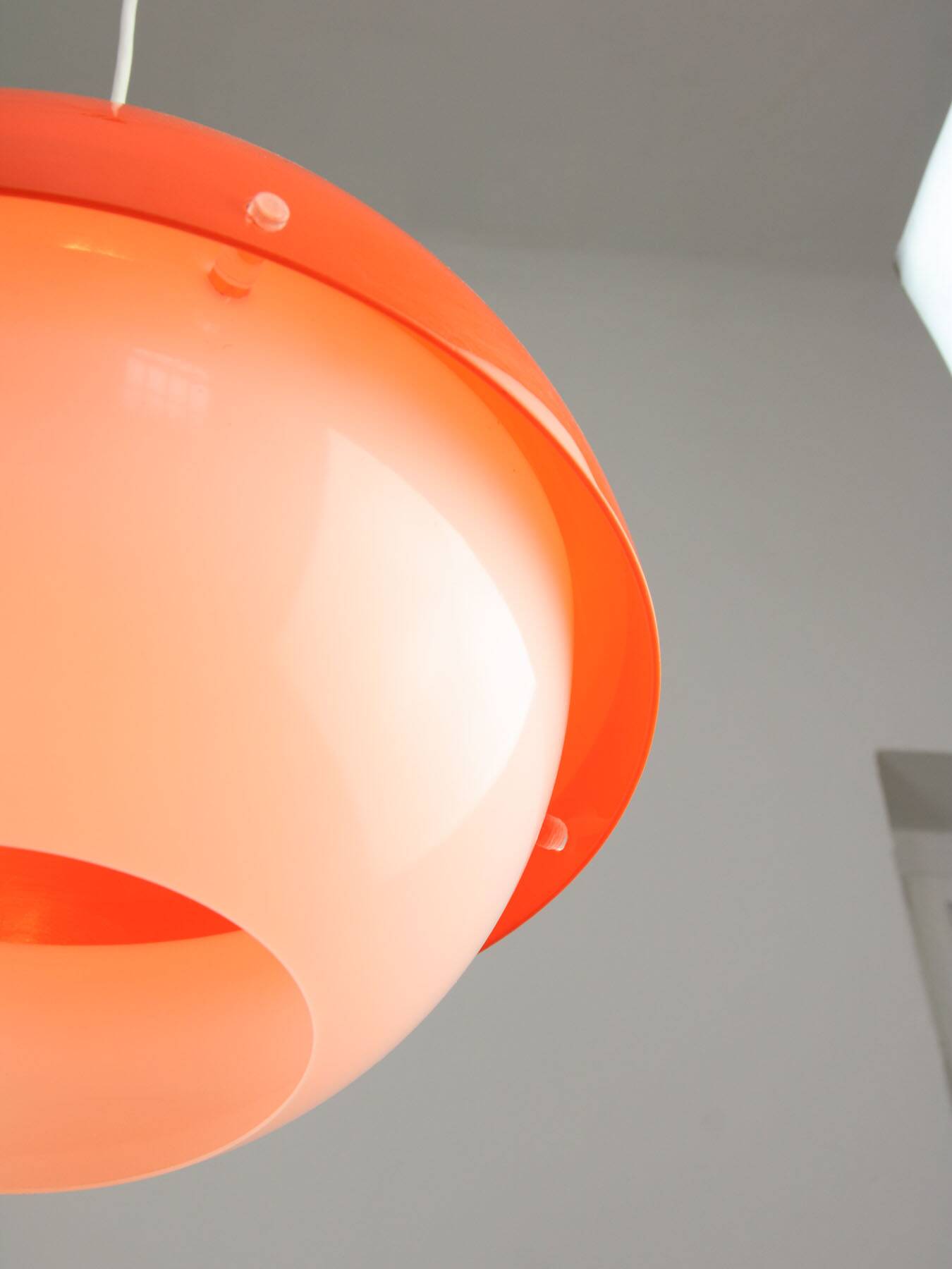 Italian Space Age Orange Plexiglass and Brass Pendant Lamp, 1970s