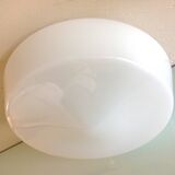 Round ceiling light in white opaline vintage 60s-70s