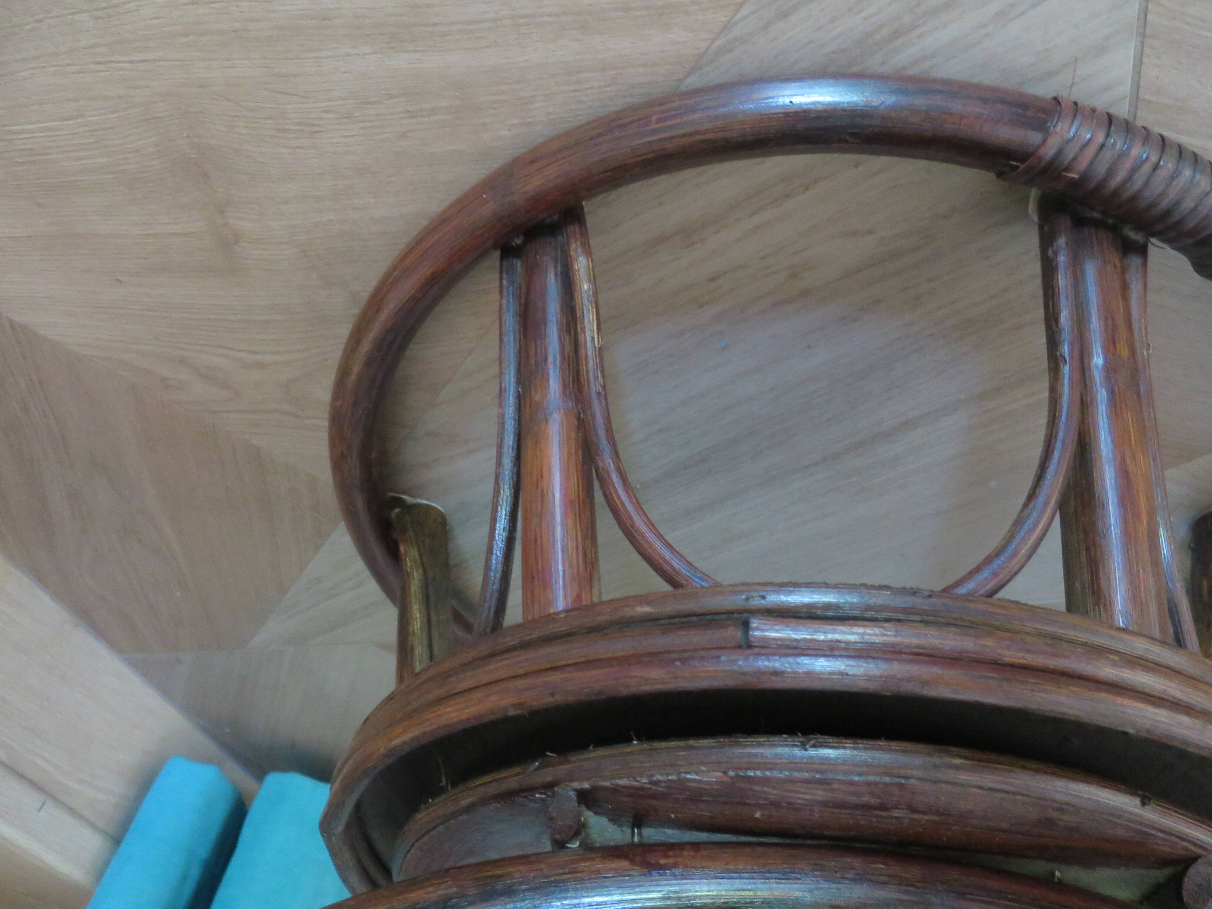 Vintage set of 2 swivel chairs in bamboo and rattan - Papasan shape