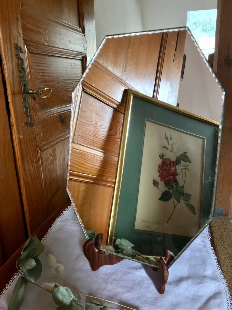 Plateau Miroir Rond Ciselé - Années 50 - Déco Vintage Verre Argenté
