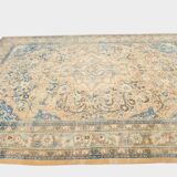 Tapis Persan Ancien Grand Format – Laine Nouée Main, Tons Beige & Bleu