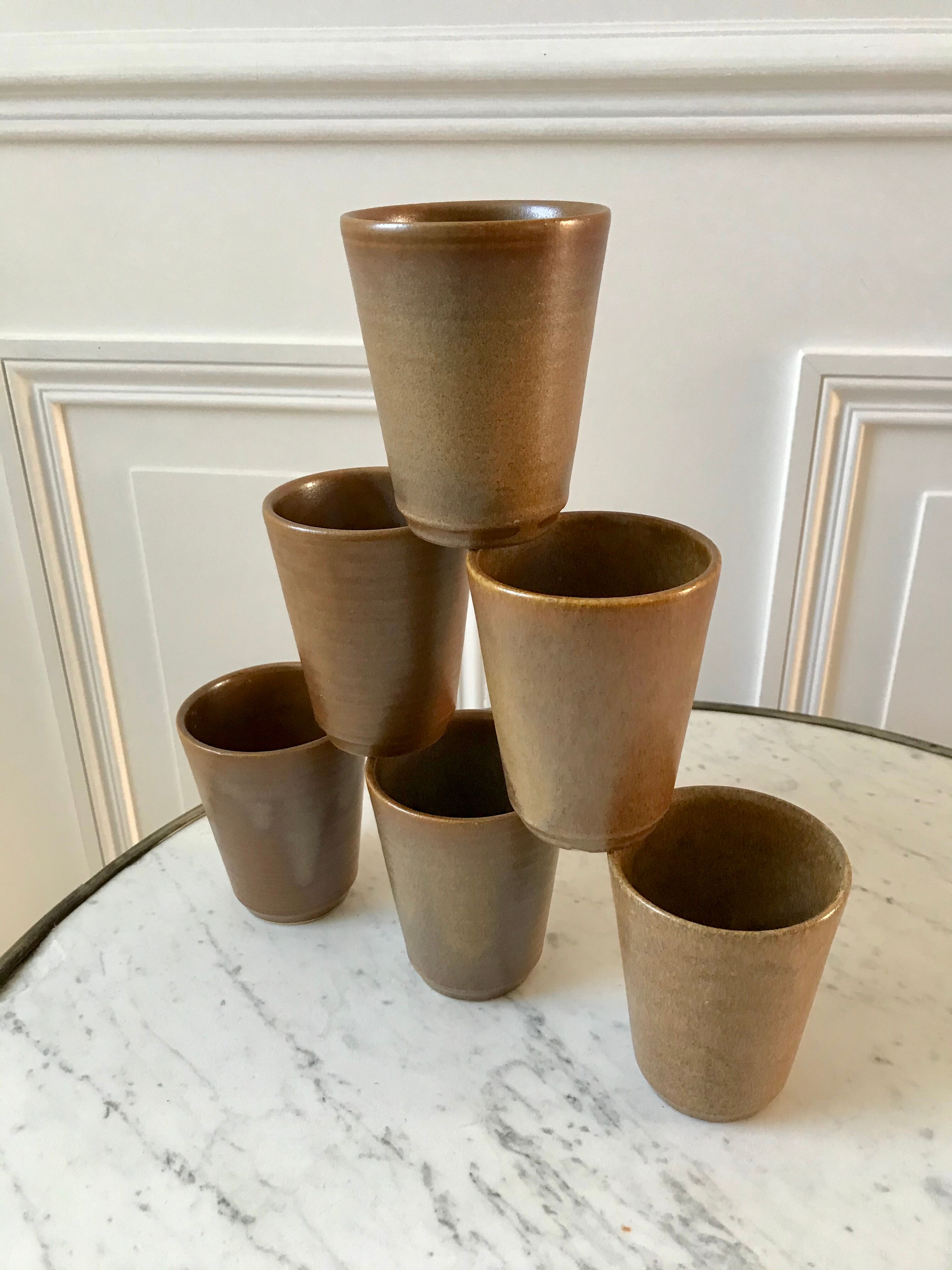Set of 6 glasses in stoneware Digoin Sarreguemines 70s