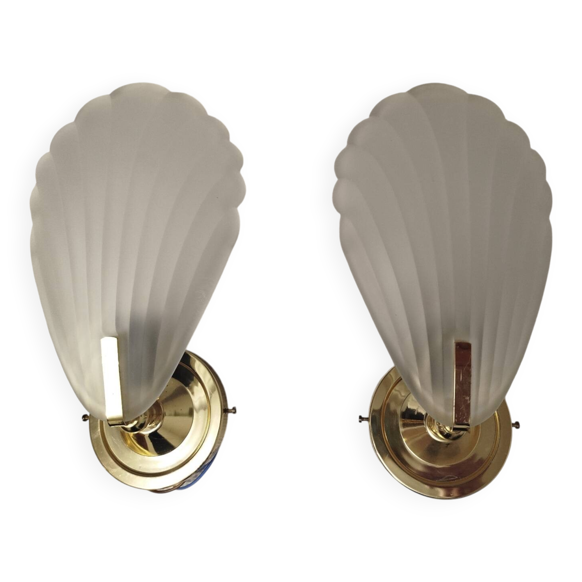 Pair of wall sconces shell lamps Art Deco frosted glass
