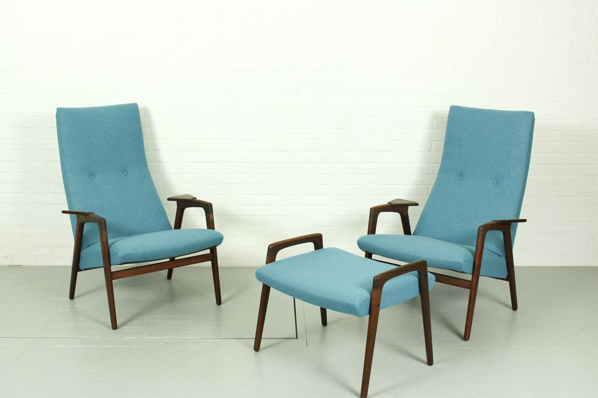 Set of 2 Danish Lounge Chairs with matching Ottoman by Yngve Ekström for Pastoe, 1960s