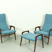 Set of 2 Danish Lounge Chairs with matching Ottoman by Yngve Ekström for Pastoe, 1960s