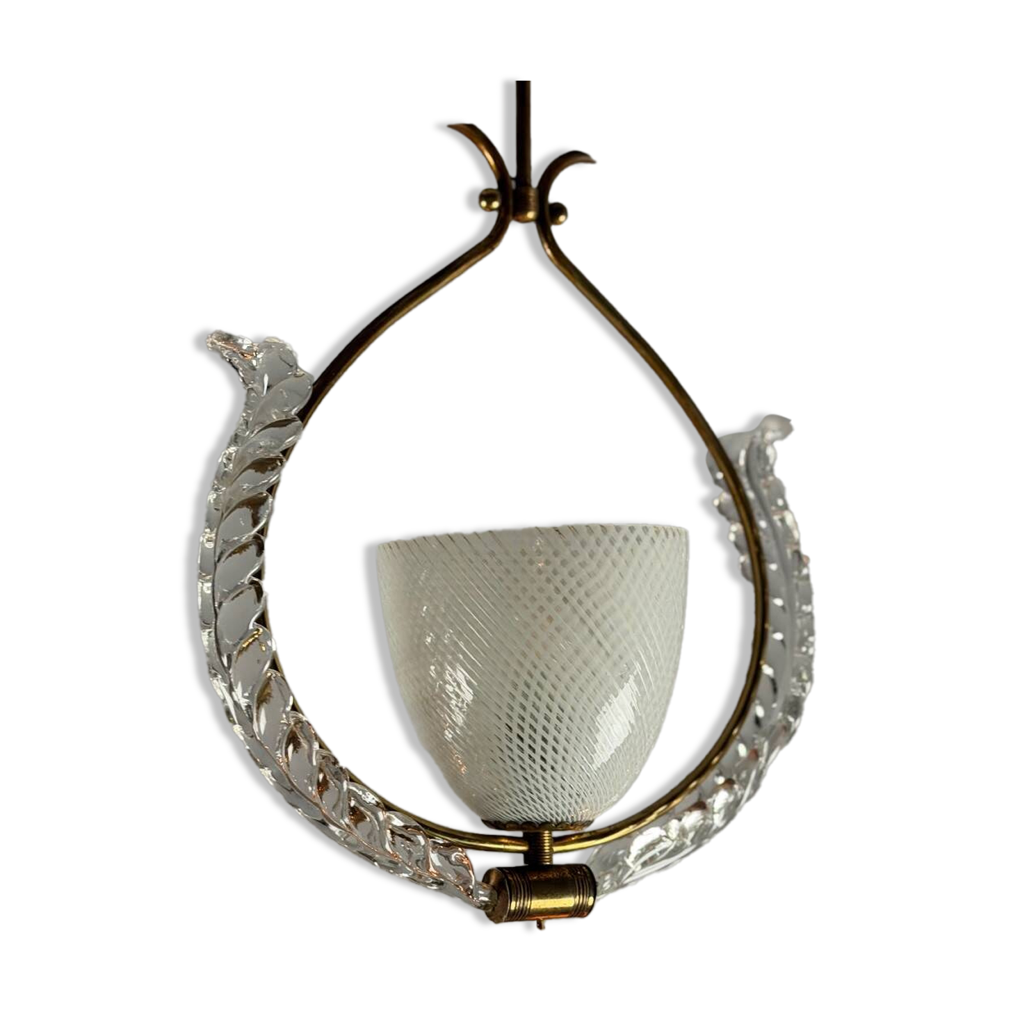 Venetian chandelier in colorless Murano glass, "Vetro à reticello" cut, circa 1950