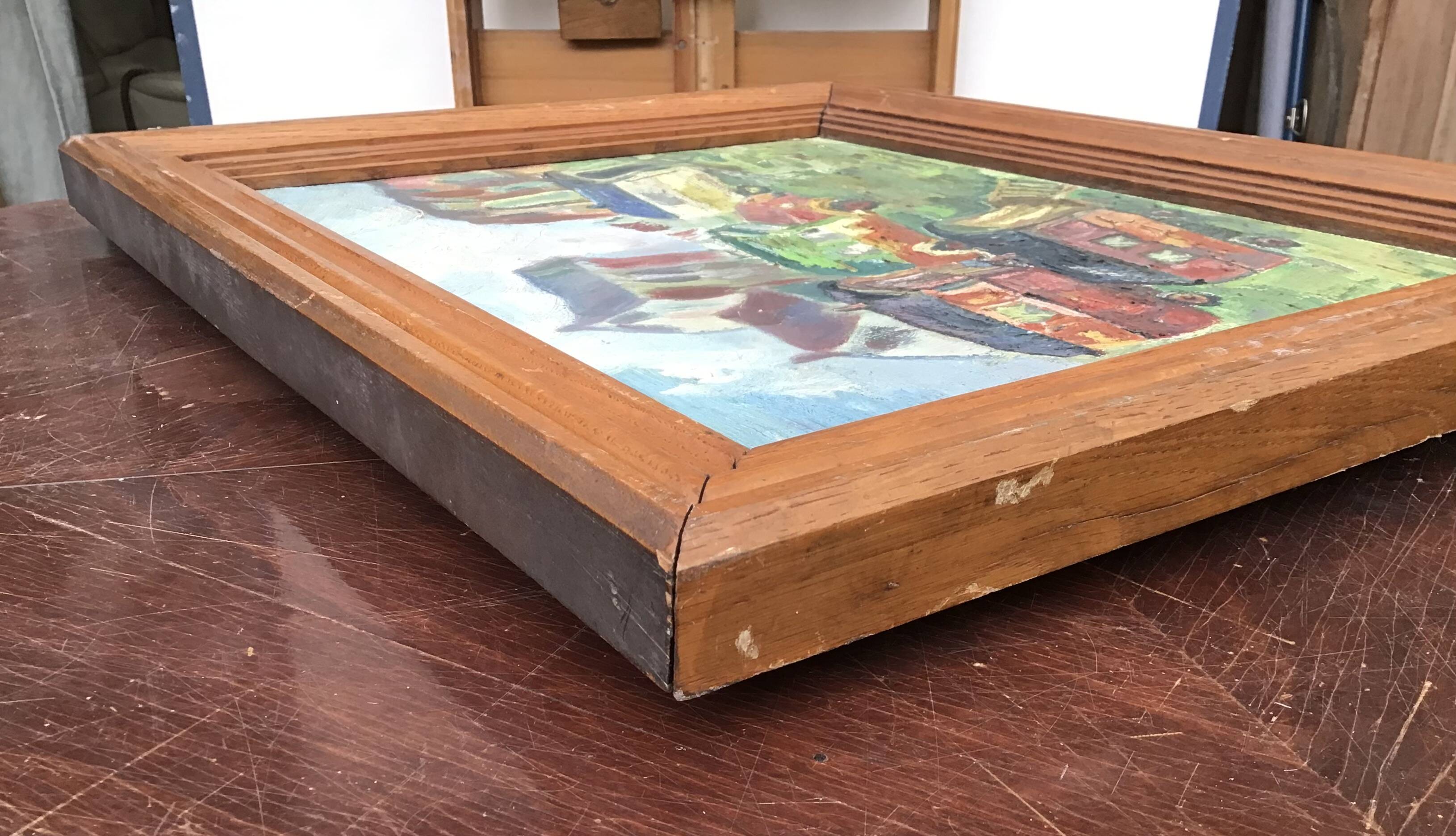 Oil on canvas representing a gypsy or fairground camp