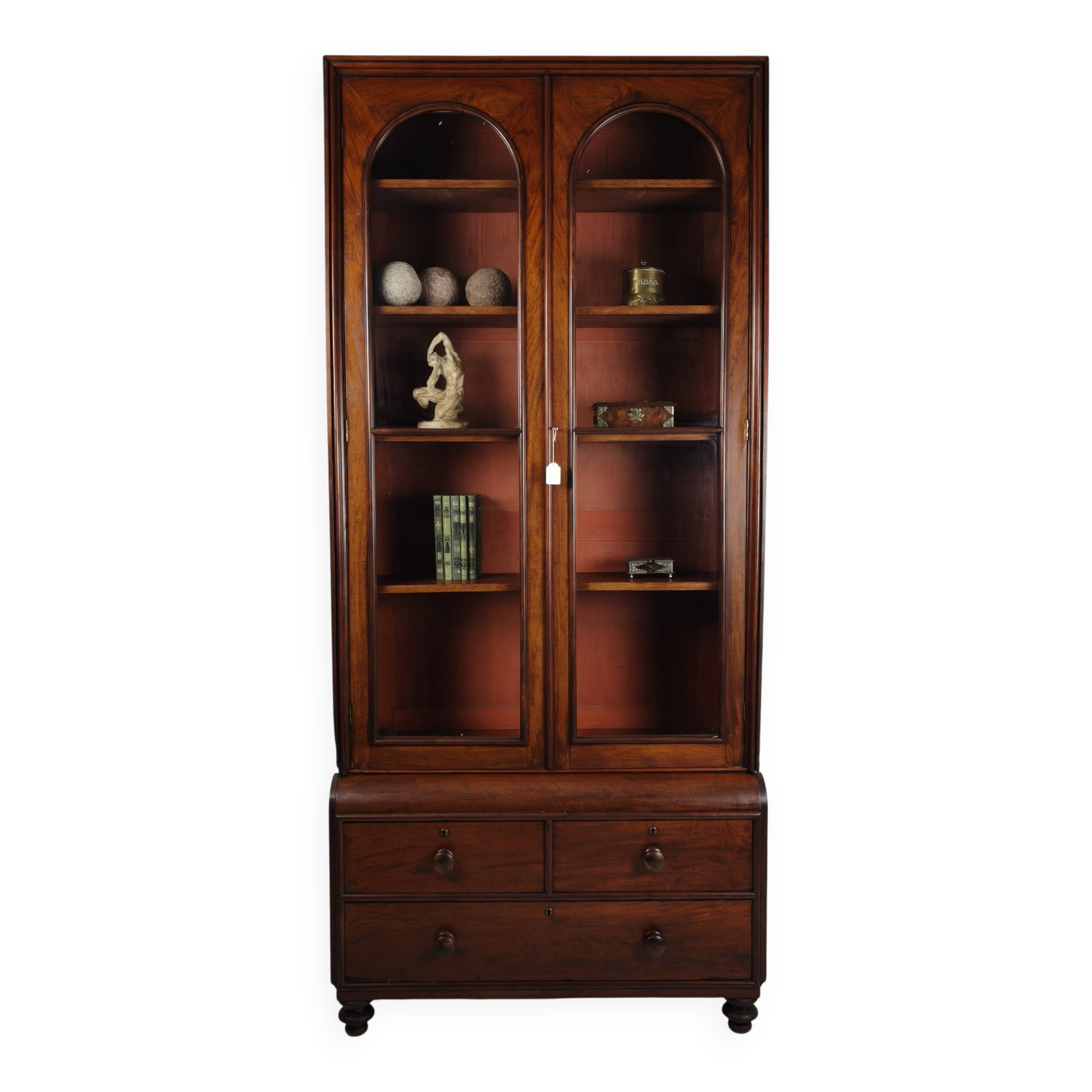 Late 19th Century English Display Bookcase with Glazed Doors & Drawers