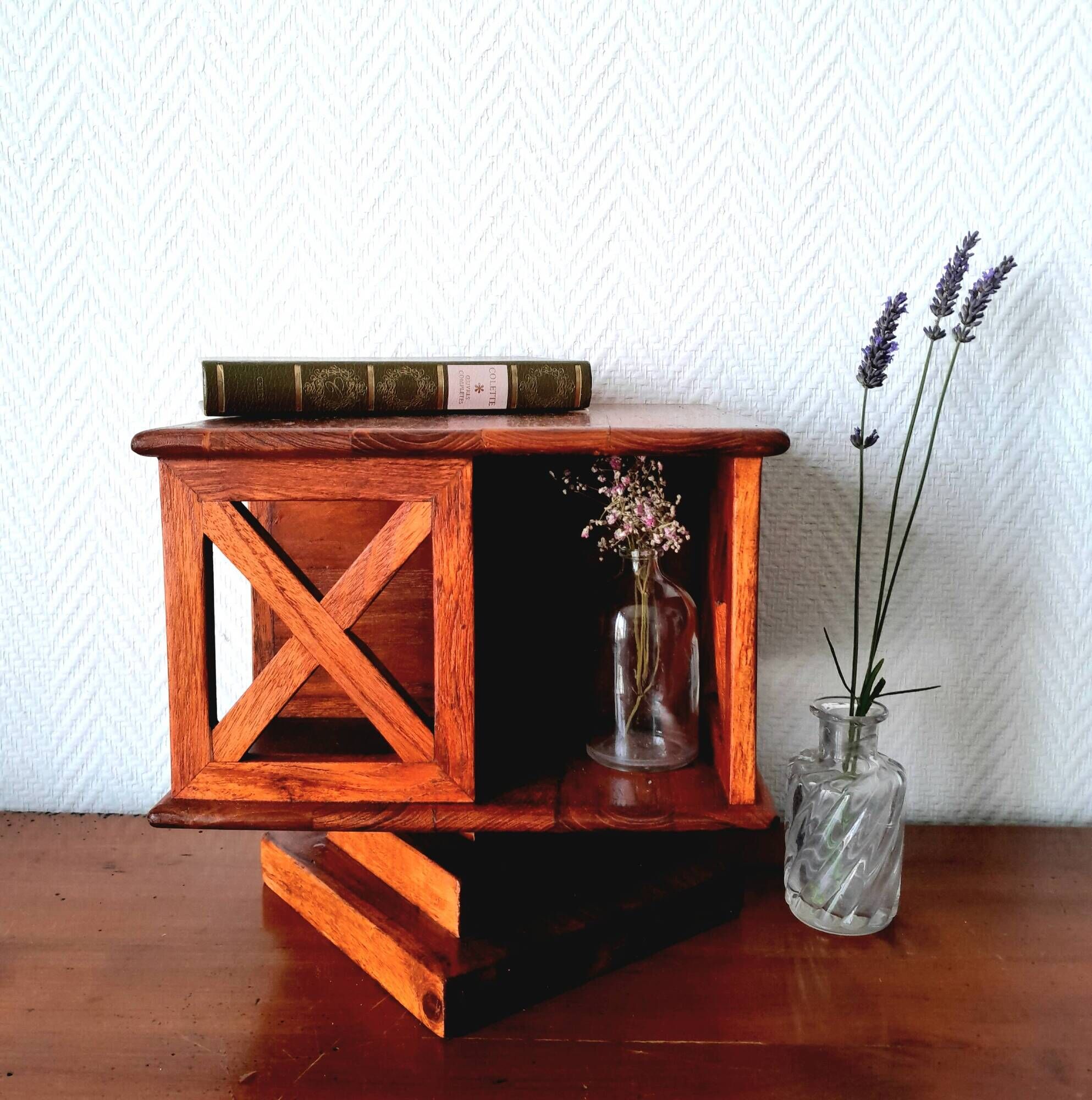 Small vintage teak revolving bookcase
