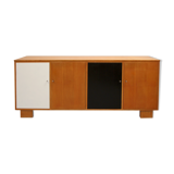Sideboard in cherrywood with black and white doors 1950s