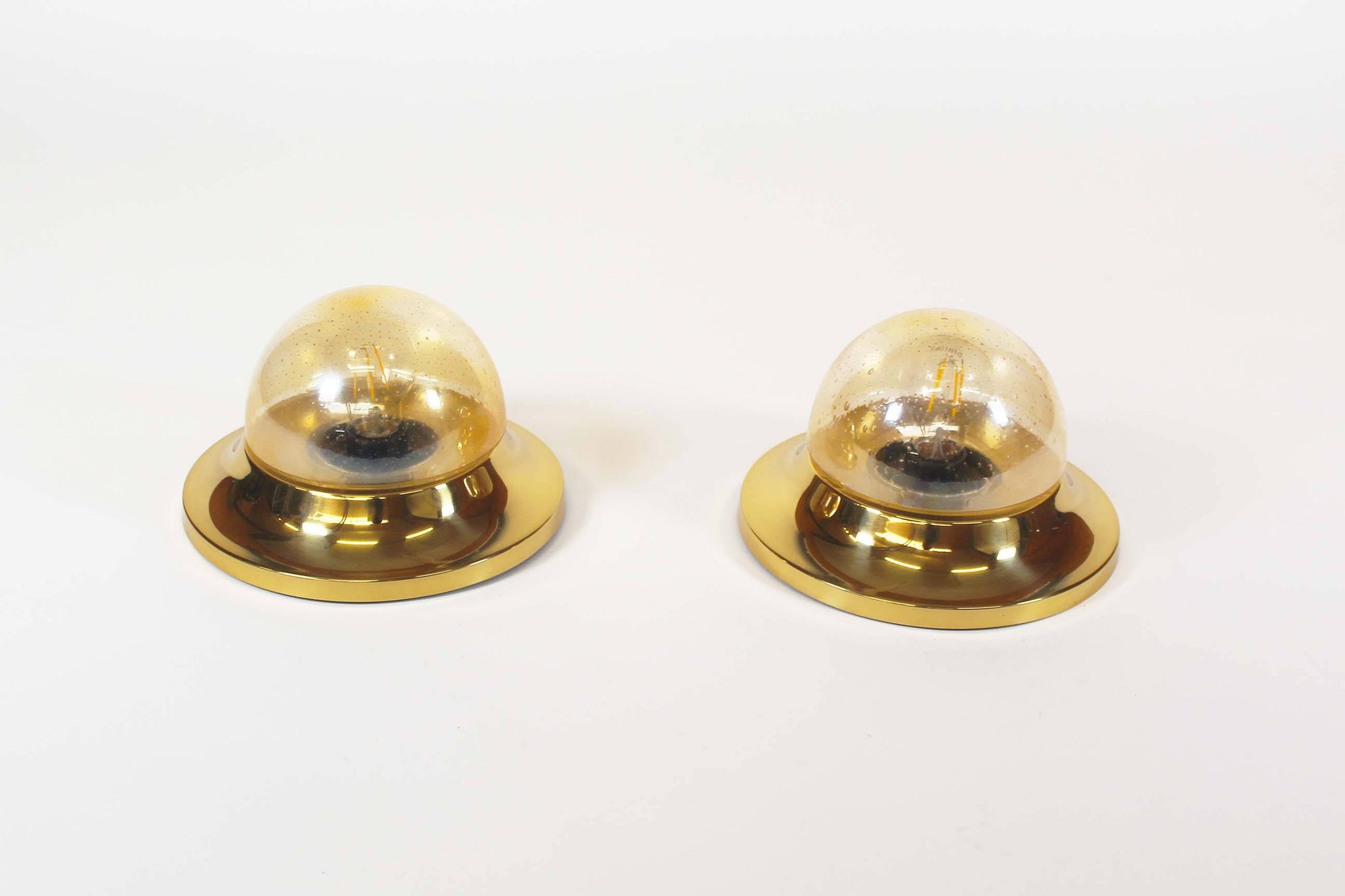 Pair of Amber glass and brass vintage wall lights, Germany 1970's