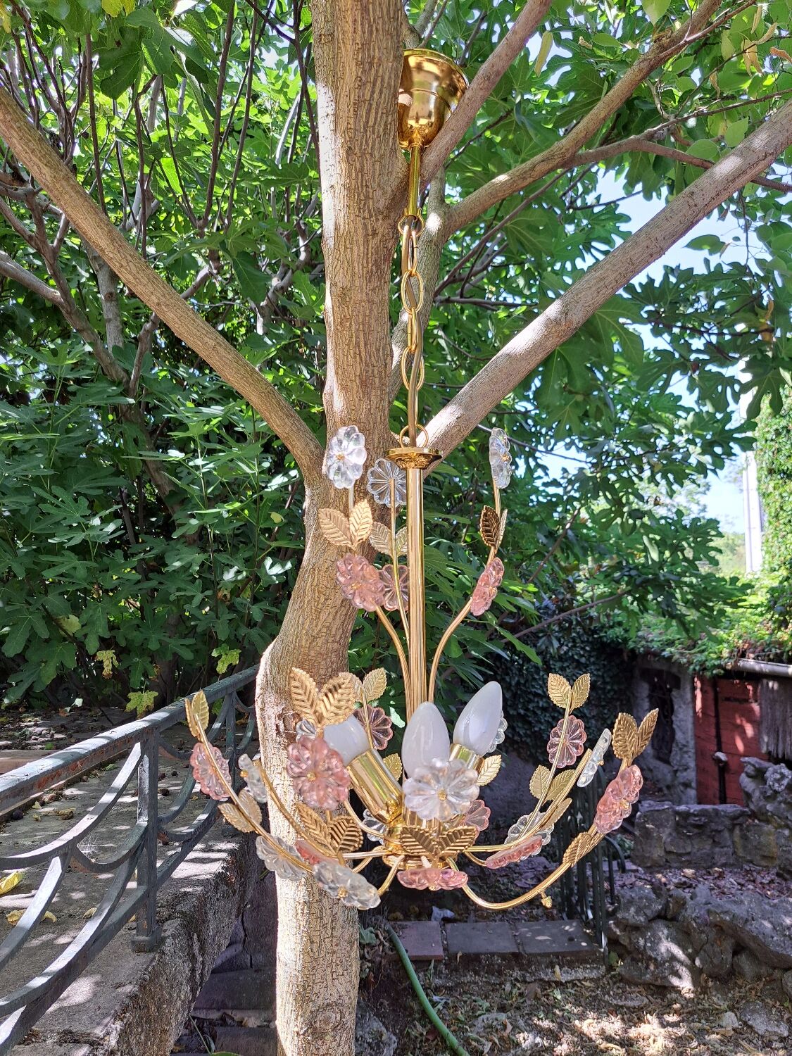 Glass flower chandelier 80s