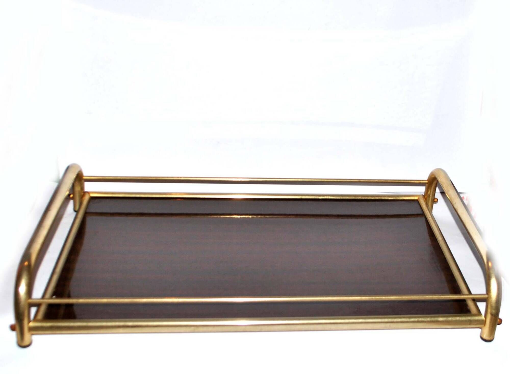 Tray in gilded brass and mahogany melamine wood, 1960-1970