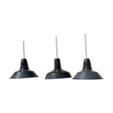 Three industrial suspensions in black and white enamelled sheet metal large format