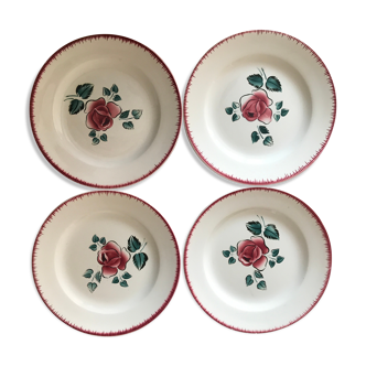 4 flat plates Digoin Sarreguemines Rose Bagatelle