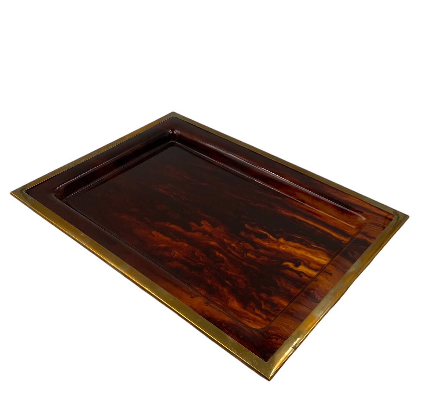 Plateau Hollywood Regency en laiton et en écaille de tortue, Italie, années 1970