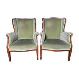 Pair of English armchairs green velvet
