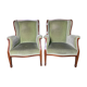 Pair of English armchairs green velvet