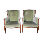 Pair of English armchairs green velvet