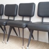 Set of 5 black industrial chairs - 1960s