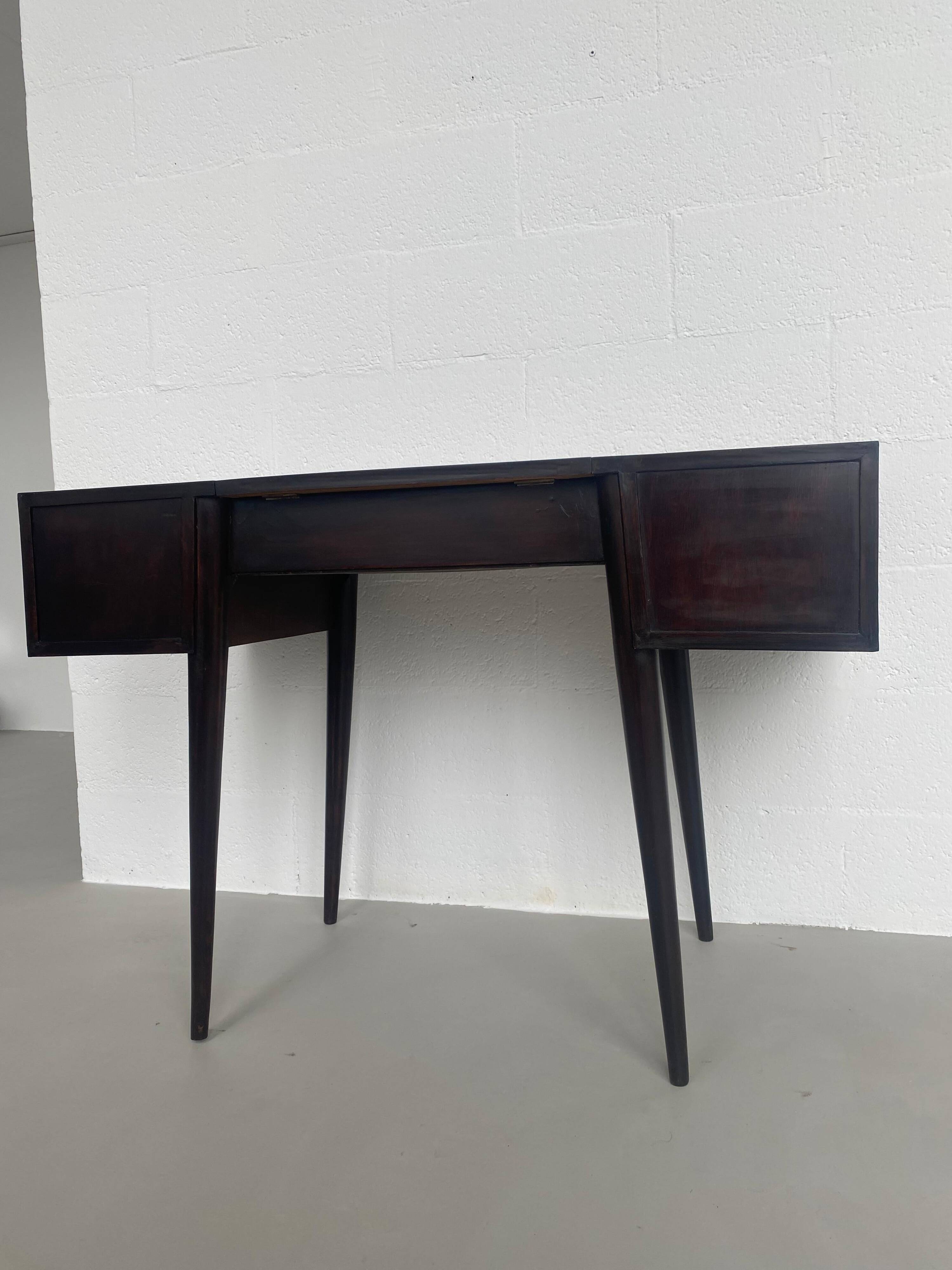 Vintage 1950s Italian Vanity/Desk with Mirror, in Solid Wood, Gio Ponti Style