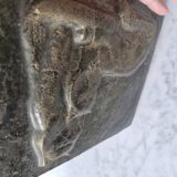 Bas-relief plaque of a rabbit in brown patina, seated cat