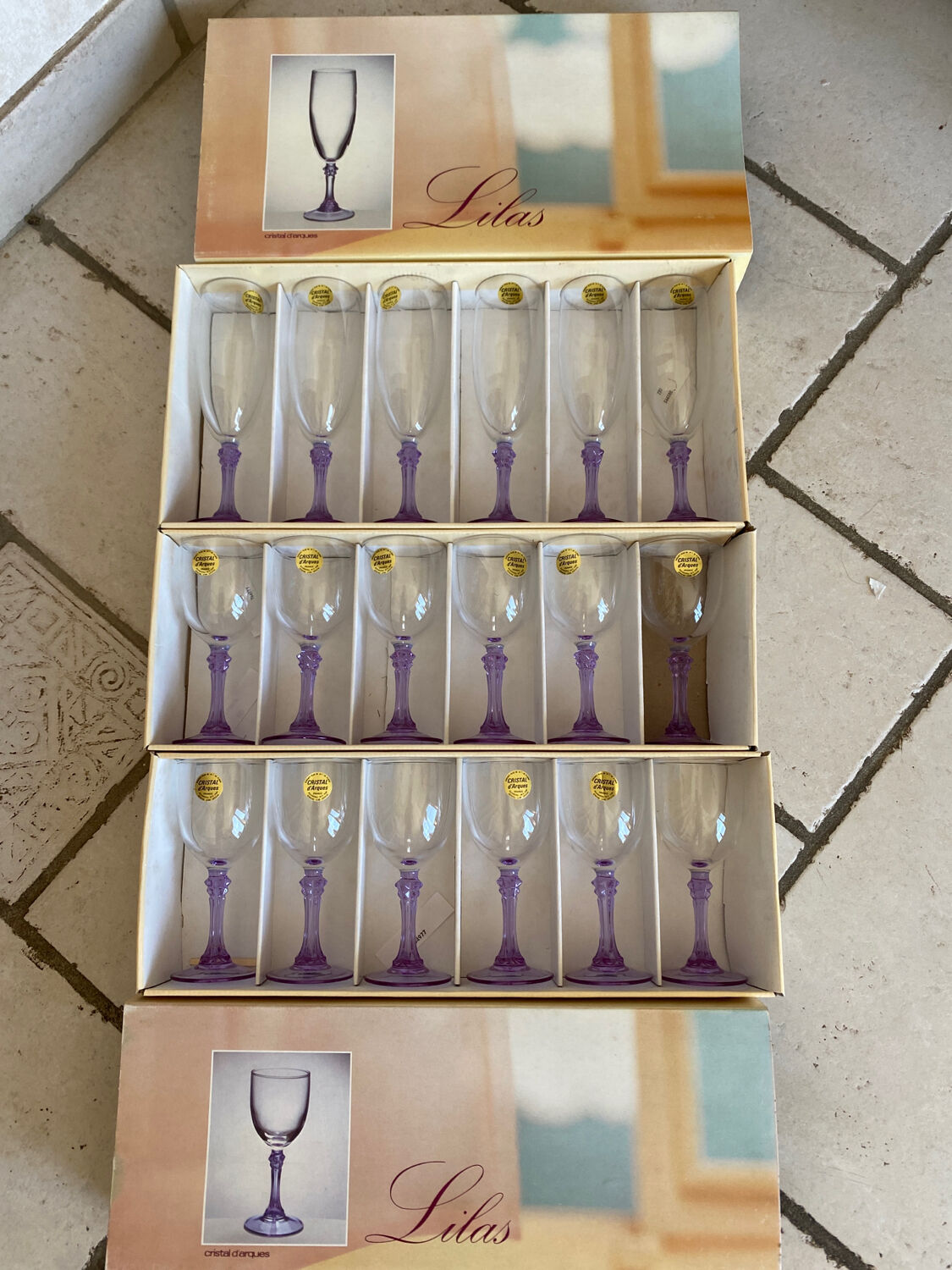 Lot de verres cristal Lilas vintage
