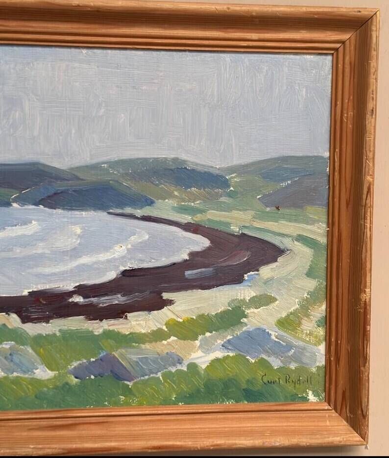 Original Swedish Oil on Panel – “Coastal Landscape” by Curt Rydell – Signed – Vintage & Framed – 33 × 40 cm (13" × 15.7")