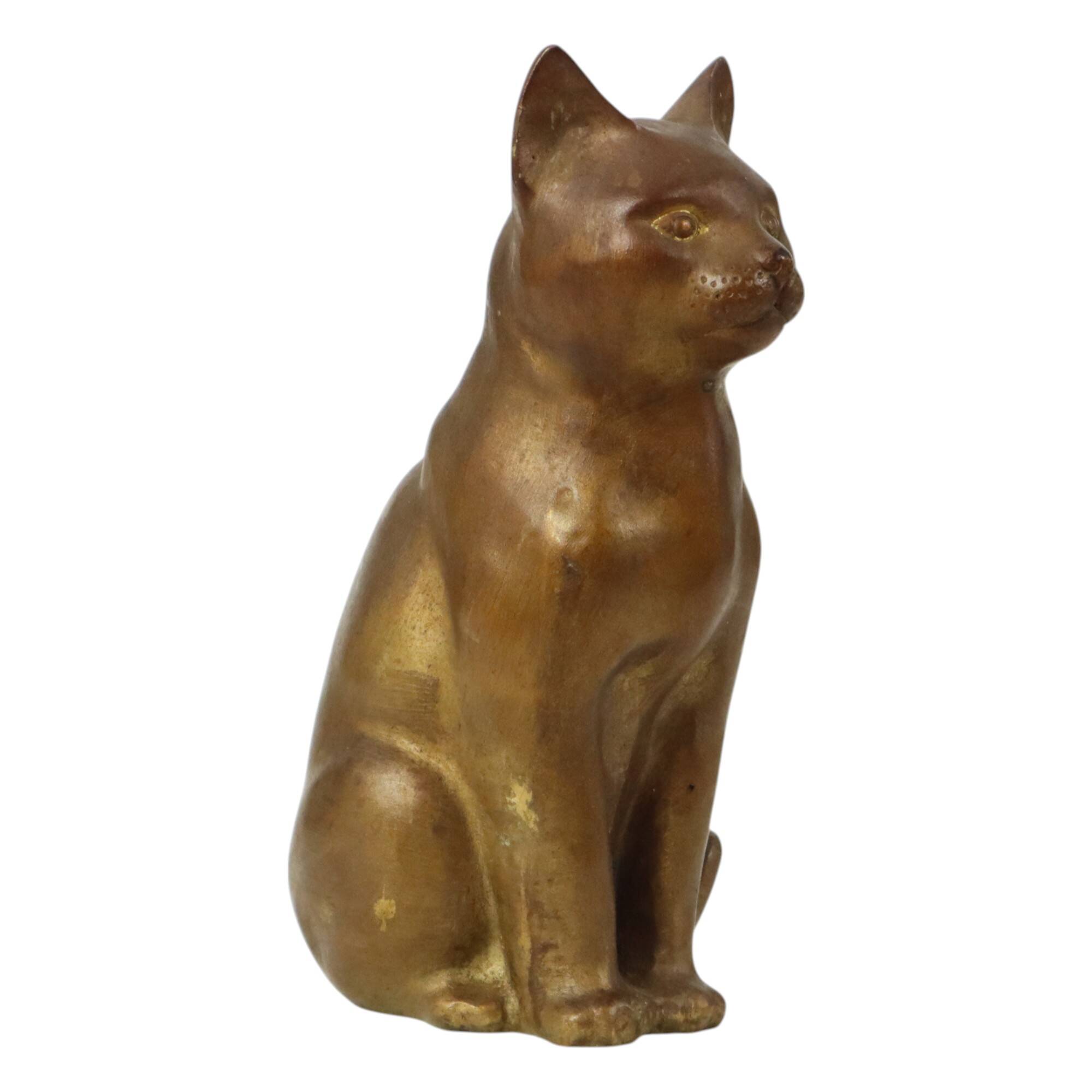 Vintage Cat Statue Bronze Sculpture Cat Decorative 24cm