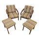 Pair of vintage Scandinavian armchairs with 2 Ottoman stools 1970