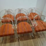 Set of 6 Acrylic and Chrome Chairs, Italy, 1970s