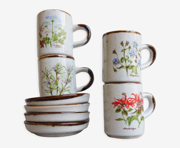 Service à café Made in Korea ensemble de 4 tasses et soucoupes Herbier