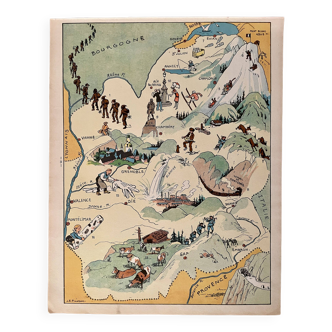 Affiche ancienne carte illustrée de la Savoie 1942 - JP Pinchon