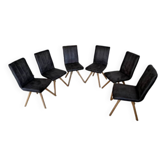 set of 6 H§h oak and fabric chairs