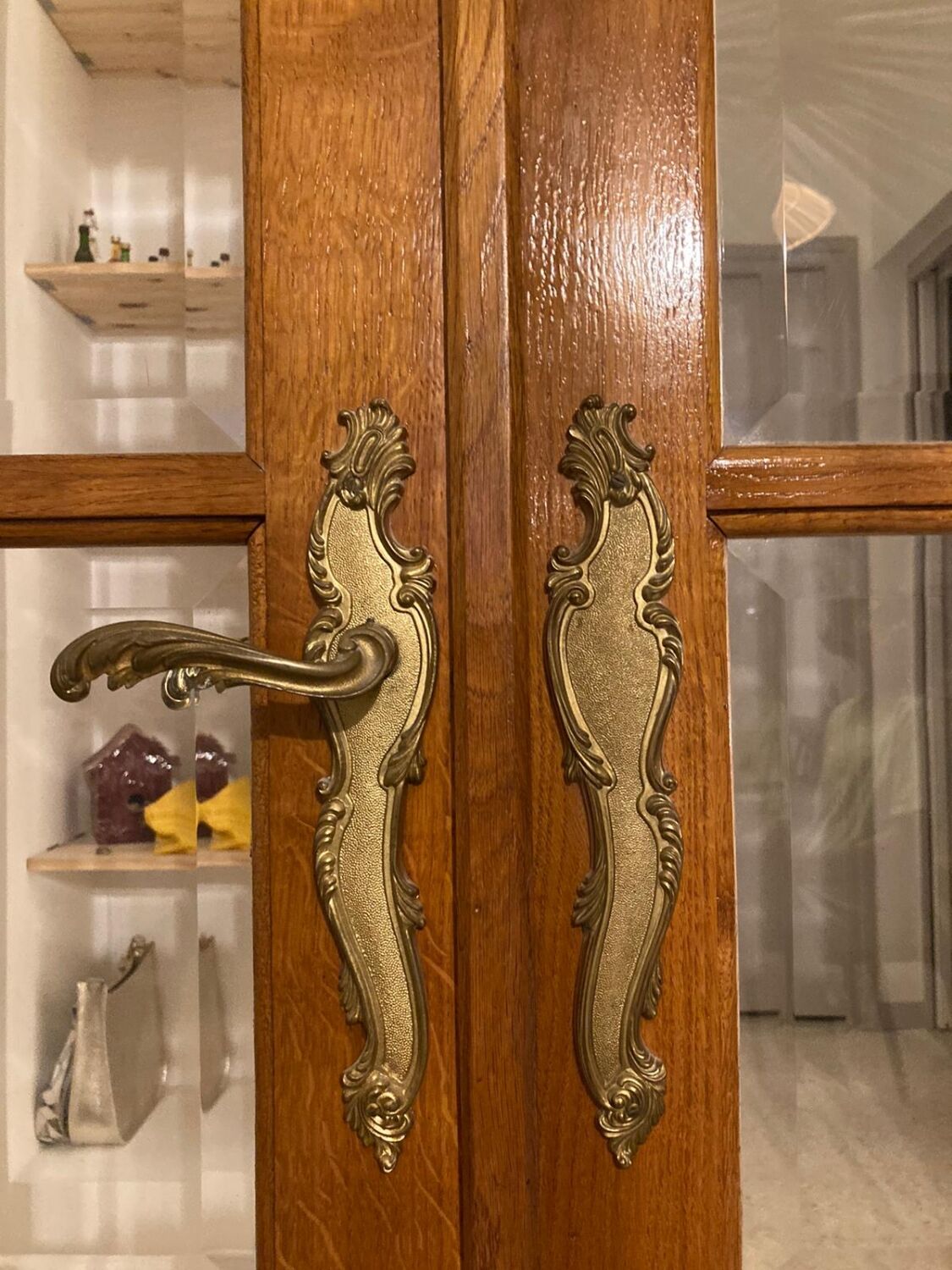 Double porte bois chene petits carreaux