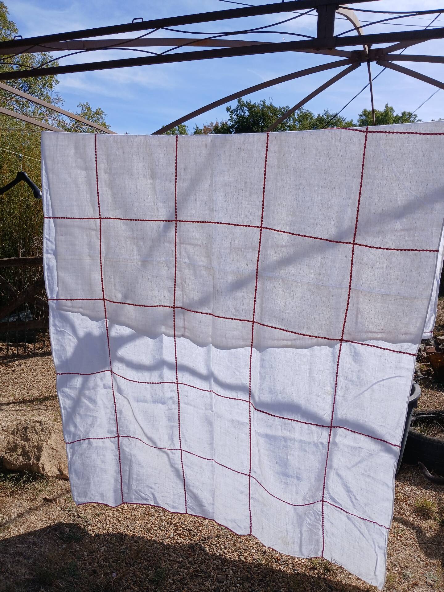 Vintage white linen tablecloth