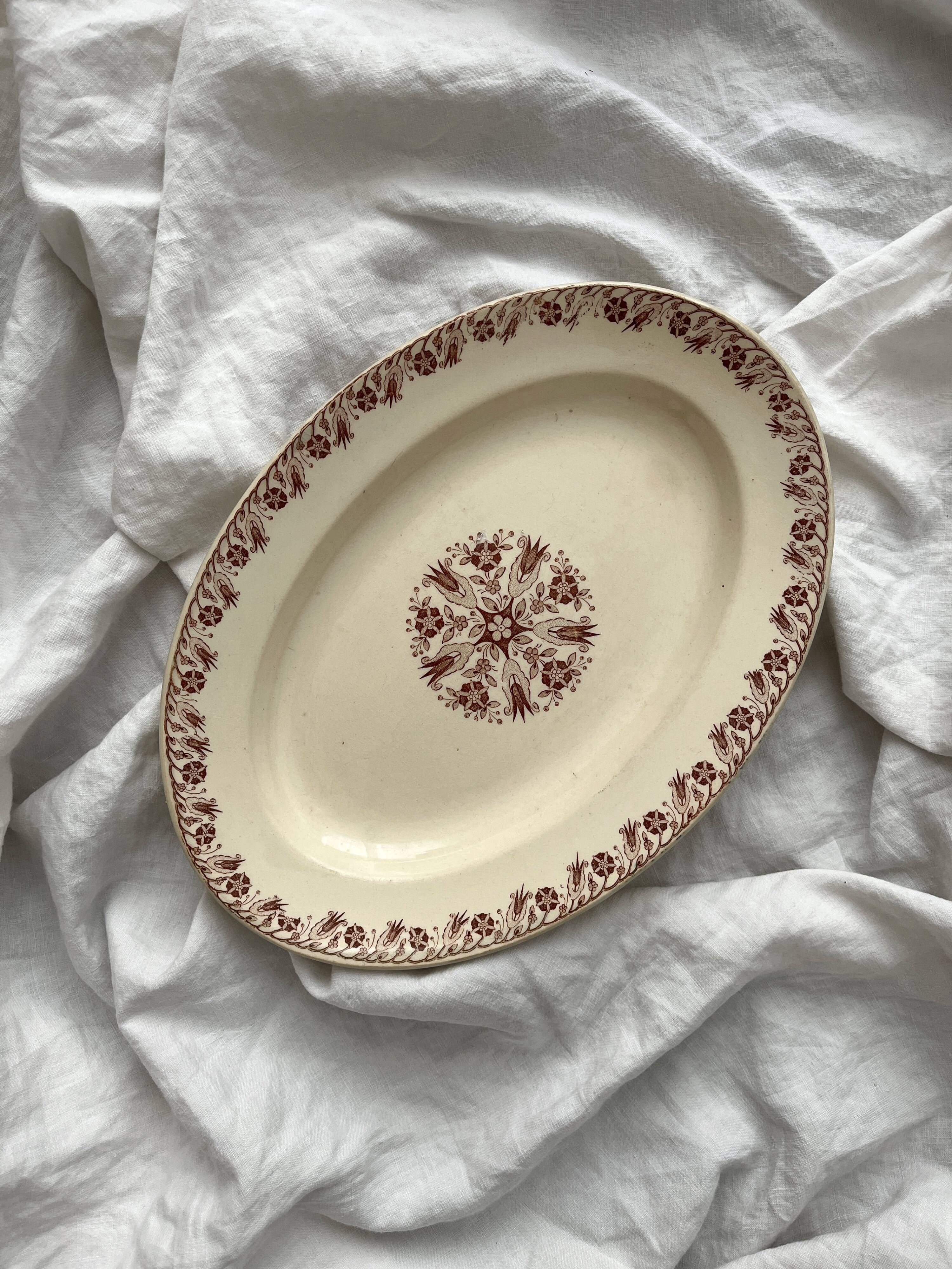 Oval ironstone dish with brown geometric decoration KG Lunéville