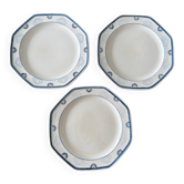 Lot de 3 assiettes plates Longchamp octogonal motif fleur de lotus