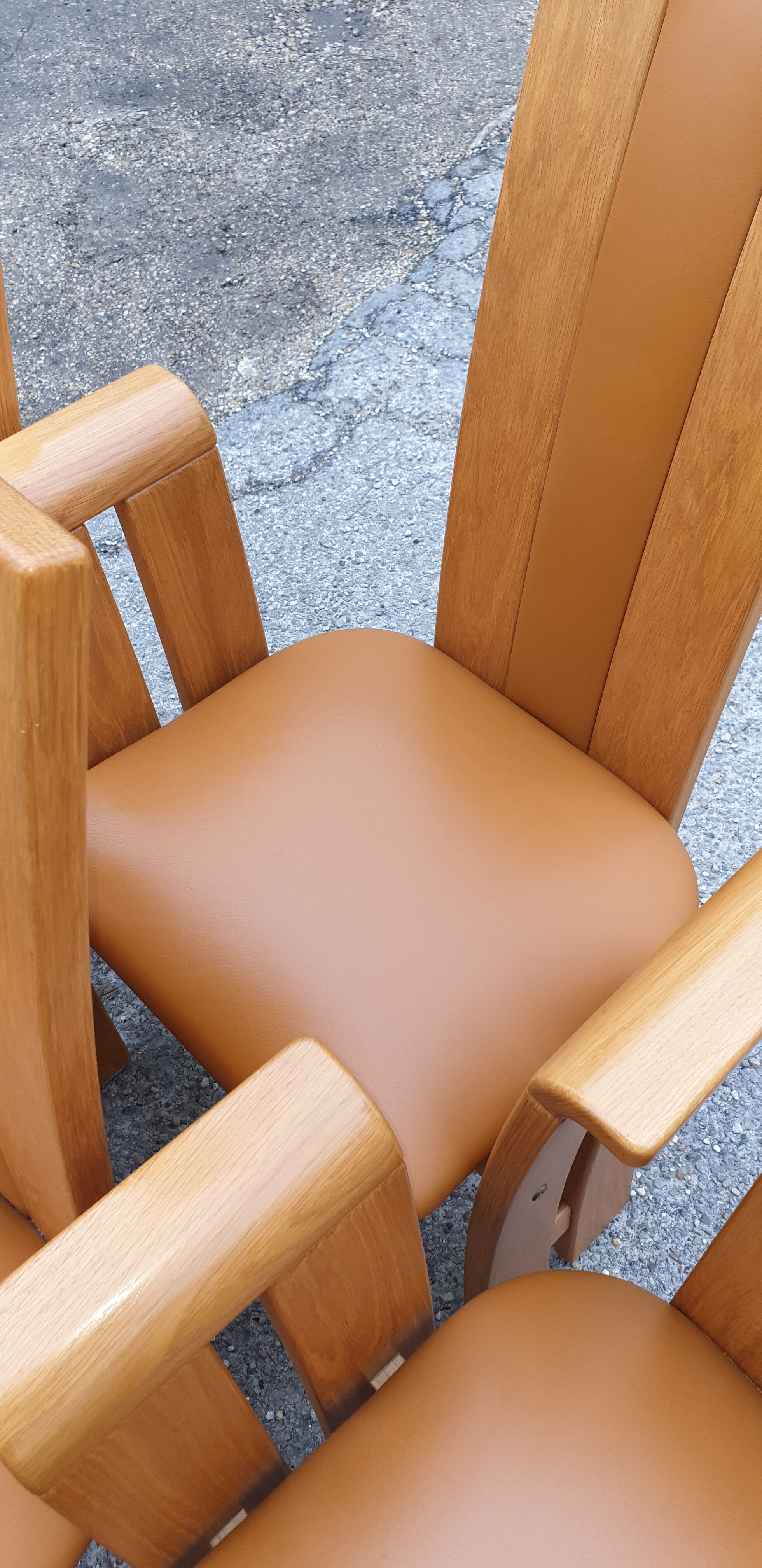 4 fauteuils de table design bois et cuir