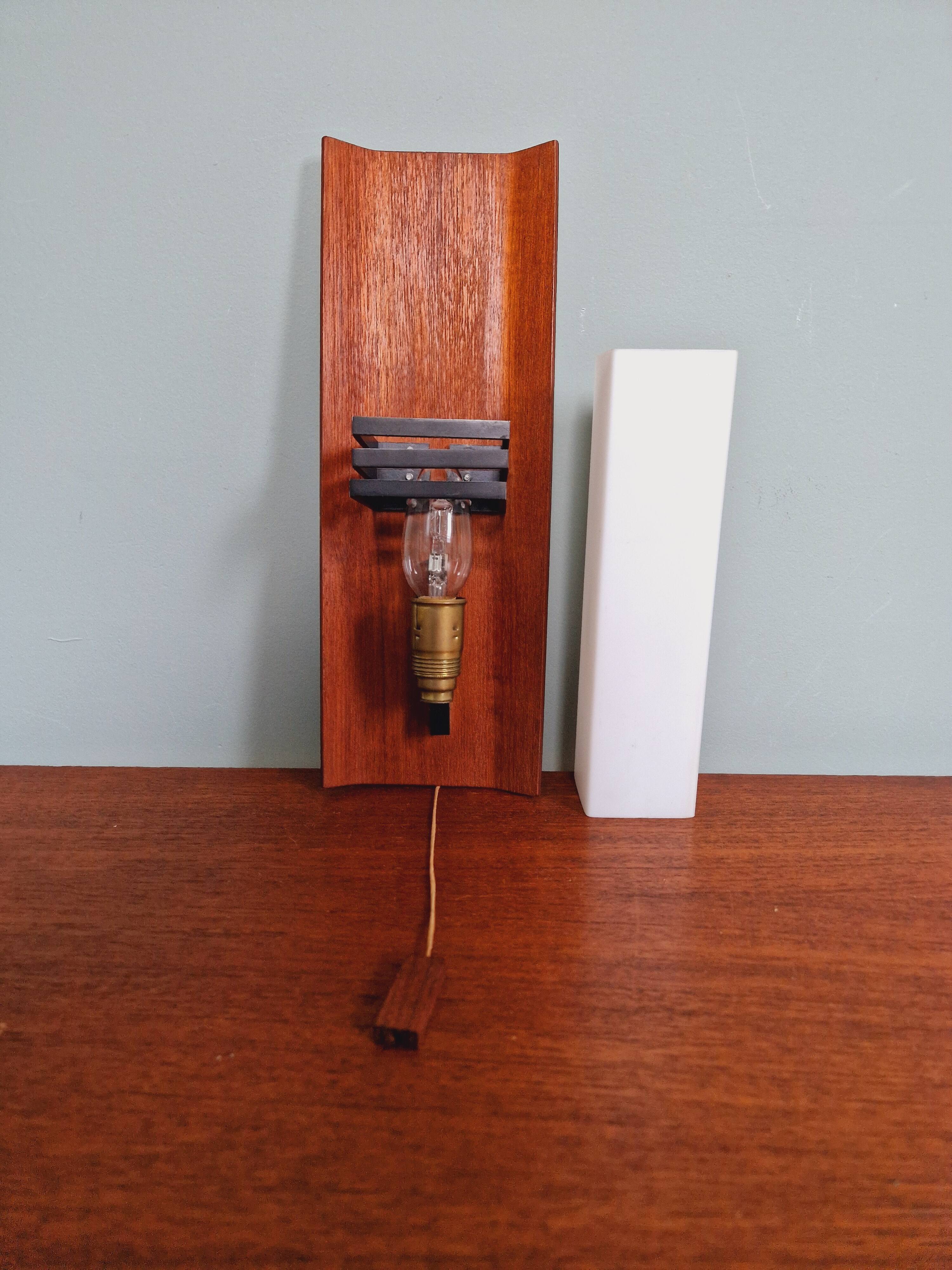 Scandinavian wall light in opaline and teak, 1960s