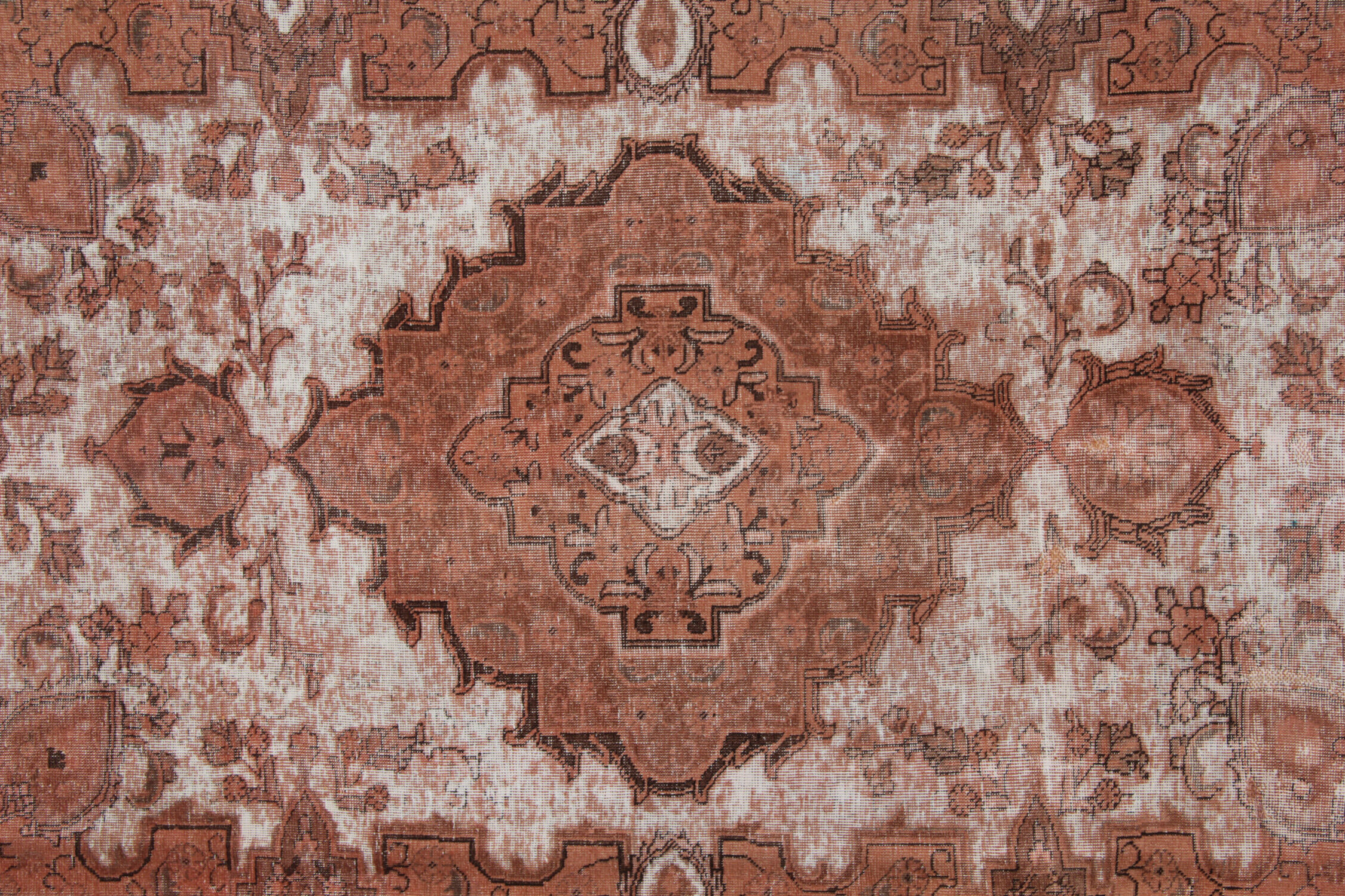 Overdyed handmade persian rust brown wool area rug - 241x342cm