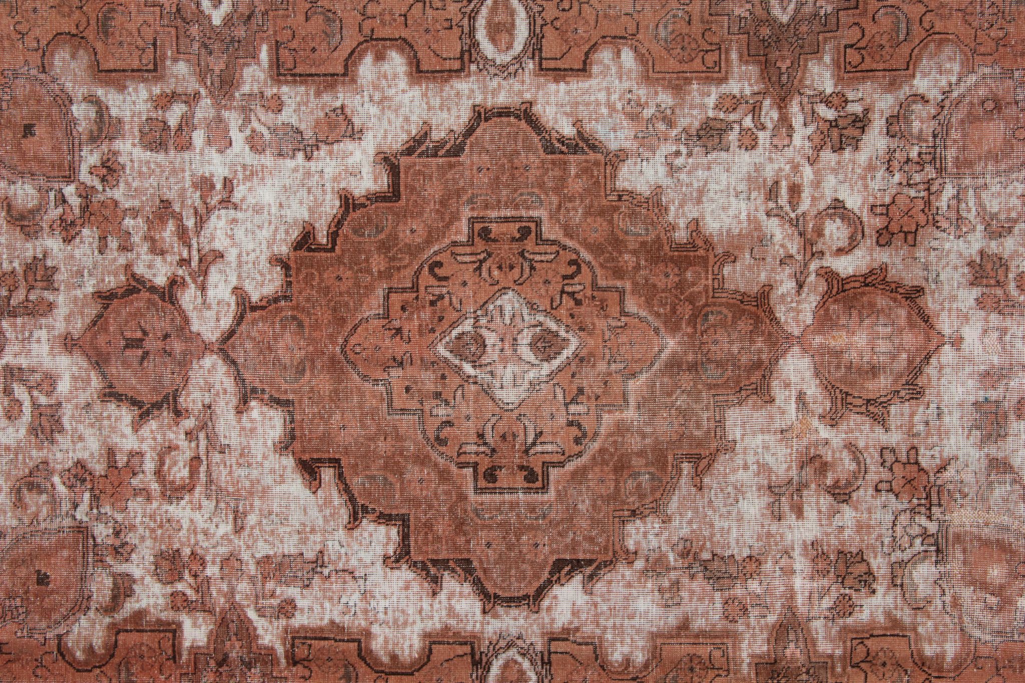 Overdyed handmade persian rust brown wool area rug - 241x342cm