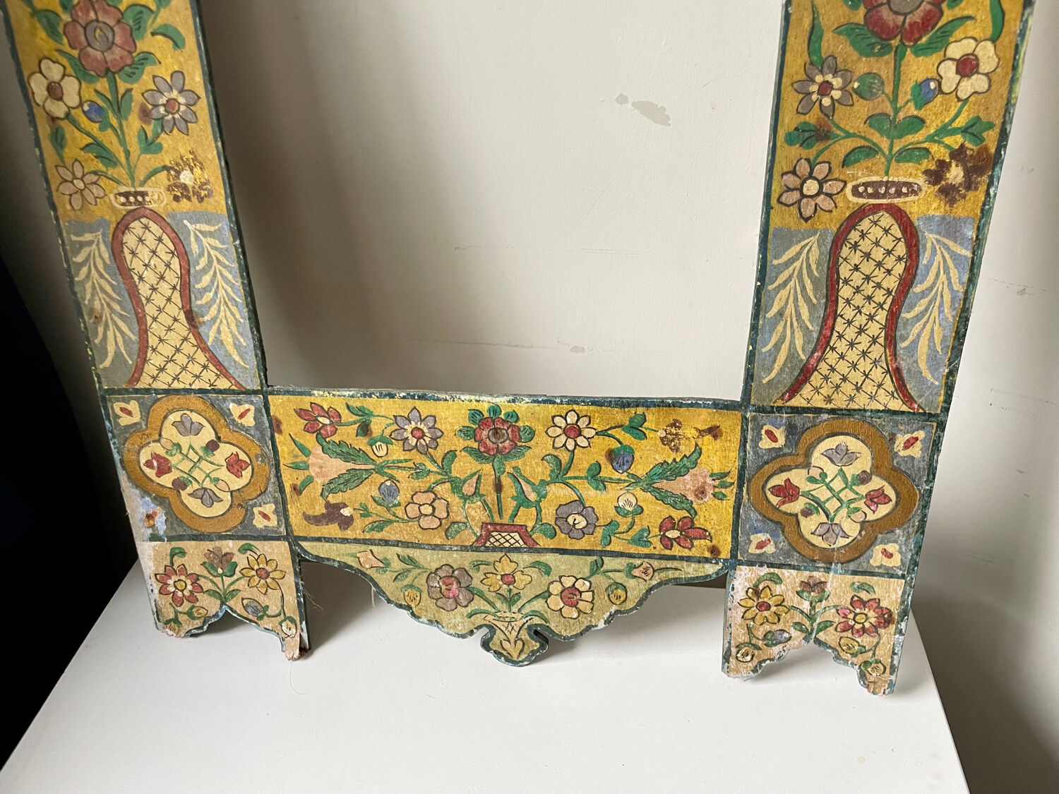 Antique wooden painted frame with flower motifs   88 cm x 47 cm